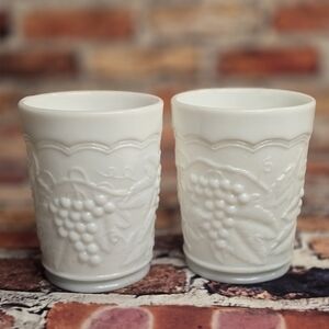 Milk Glass Tumblers Set Of Two Grape Design